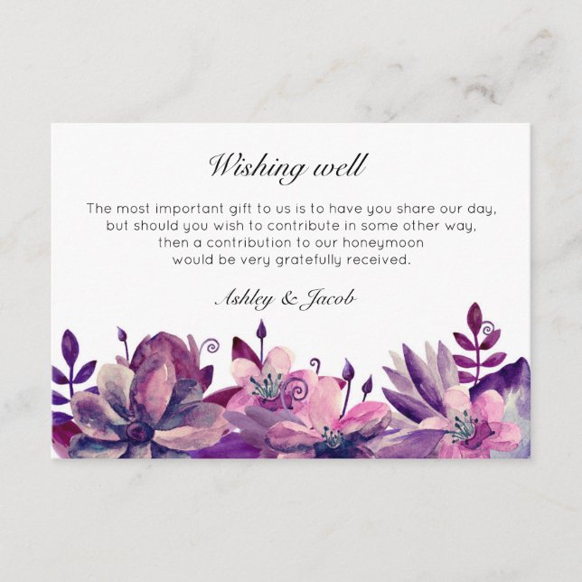 Floral wishing well. Wedding inserts. Purple Enclosure Card (Front)