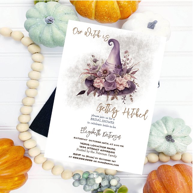 Floral Witch Hat Moon Halloween Bridal Shower Invitation (Creator Uploaded)