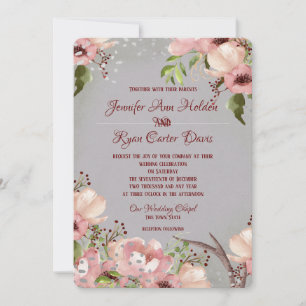 Floral with Antlers Watercolor Wedding Invitation