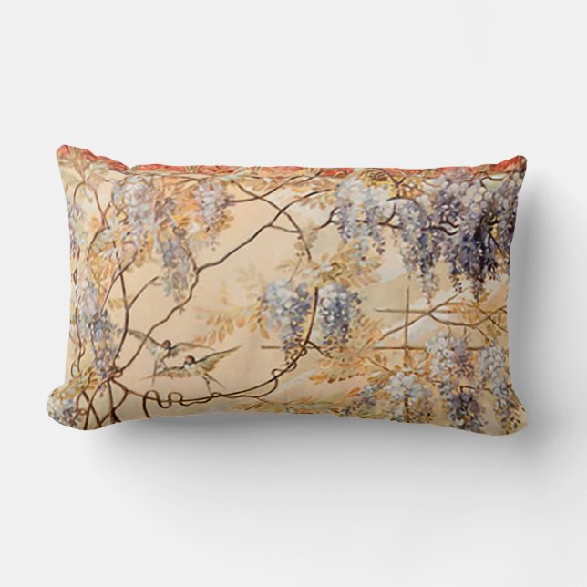 Floral With Birds Lumbar Cushion (Front)