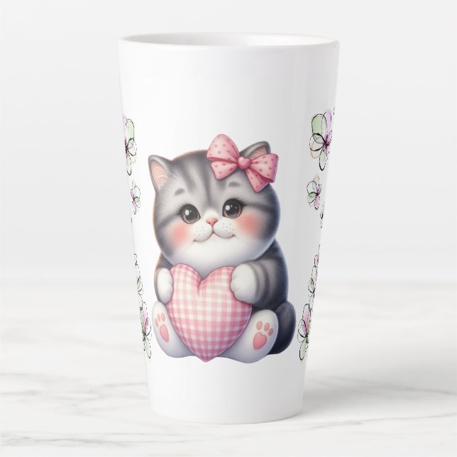 Floral With Cat Latte Mug (Front)