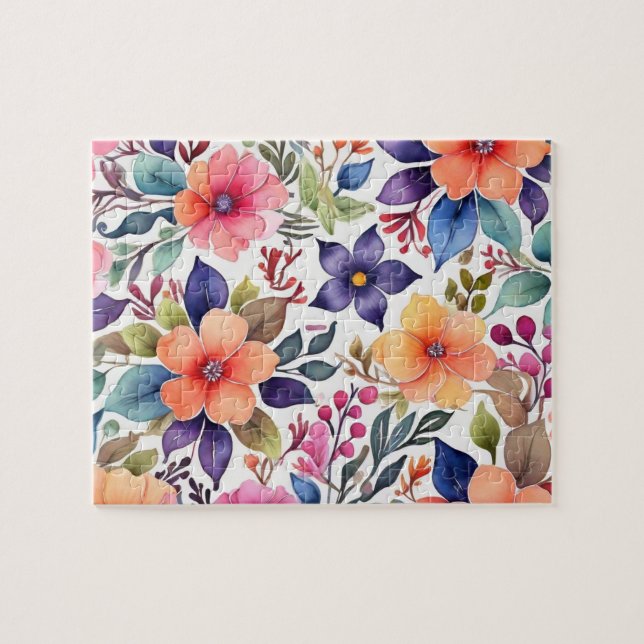 Floral with colourful watercolor flowers  jigsaw puzzle (Horizontal)
