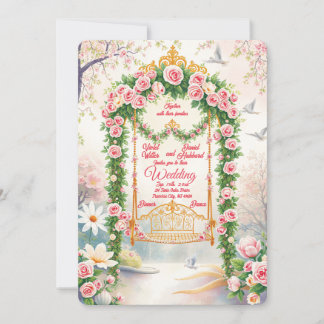 Floral with Gold Swing Wedding Invitation