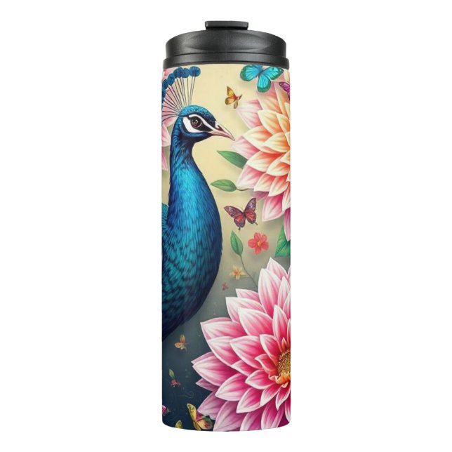 Floral With Peacock Design  Thermal Tumbler (Front)