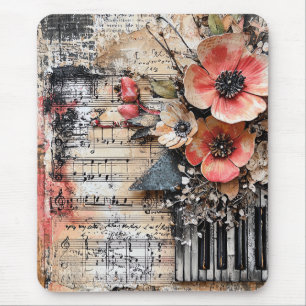Floral with Rustic Piano Keys & Aged Music Sheet 1 Mouse Pad