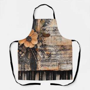 Floral with Rustic Piano Keys & Aged Music Sheet 2 Apron