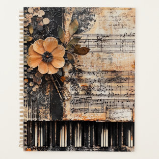 Floral with Rustic Piano Keys & Aged Music Sheet 2 Planner