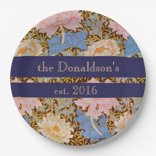 Floral Wm Morris Design Add a Name & Year Paper Plate
