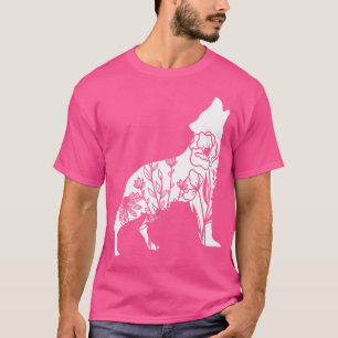 Floral Wolf Flower Print Forest Animal Lover Girls T-Shirt