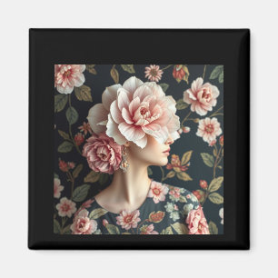 Floral Woman Art - Live life in full bloom Magnet