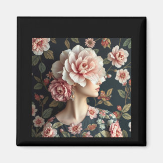 Floral Woman Art - Live life in full bloom  Magnet