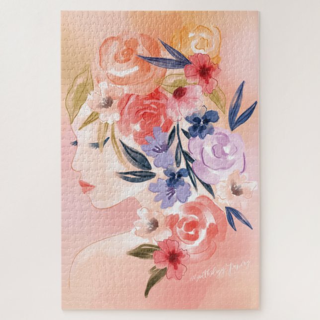 Floral Woman Botanical Watercolor Illustration Jigsaw Puzzle (Vertical)