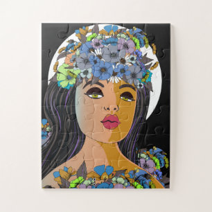 Floral Woman Crown of Flowers Jigsaw Puzzle