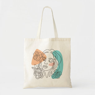 Floral Woman Face Line Art Tote Bag