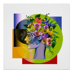 Floral woman - green poster
