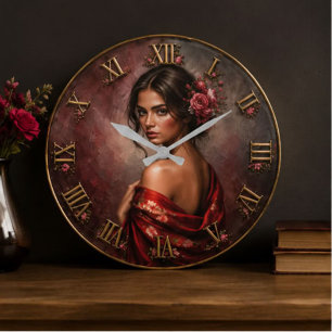 Floral Woman Portrait Large Clock