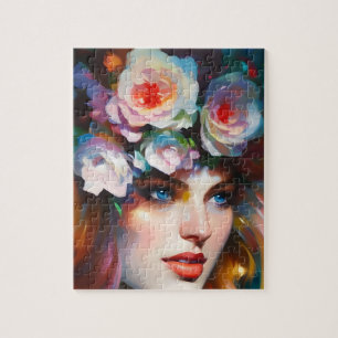 Floral Woman Portrait Painting Jigsaw Puzzle