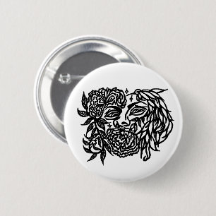 Floral Woman With A Majestic Bird Design 6 Cm Round Badge
