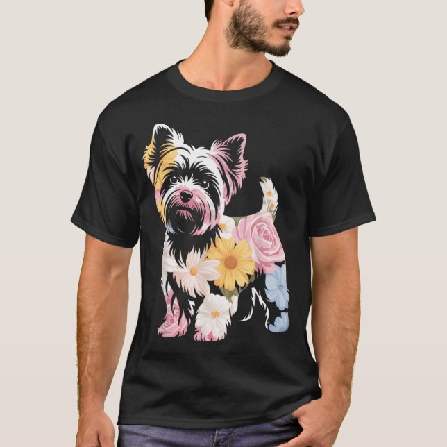 Floral Womens Cute Yorkie Dog Mum T-Shirt (Front)