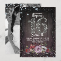 Floral Wood Diamond Bling 16 Birthday Party Photo