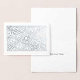 Floral Woodcut Monogram Print Foil Card