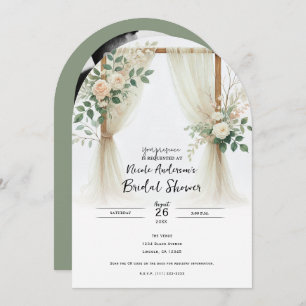 Floral Wooden Arch Greenery Roses Bridal Shower Invitation