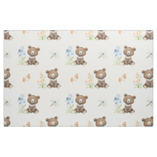 Floral Woodland Animals Baby Bear Girl Nursery Fabric
