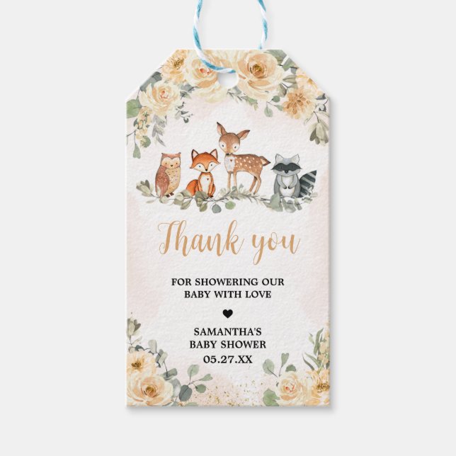 Floral Woodland Animals Baby Shower Favour Tag (Front)