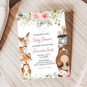 Floral Woodland Animals Baby Shower Invitation