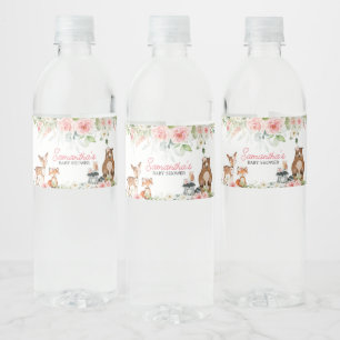 Floral Woodland Animals Baby Shower Water Bottle Label