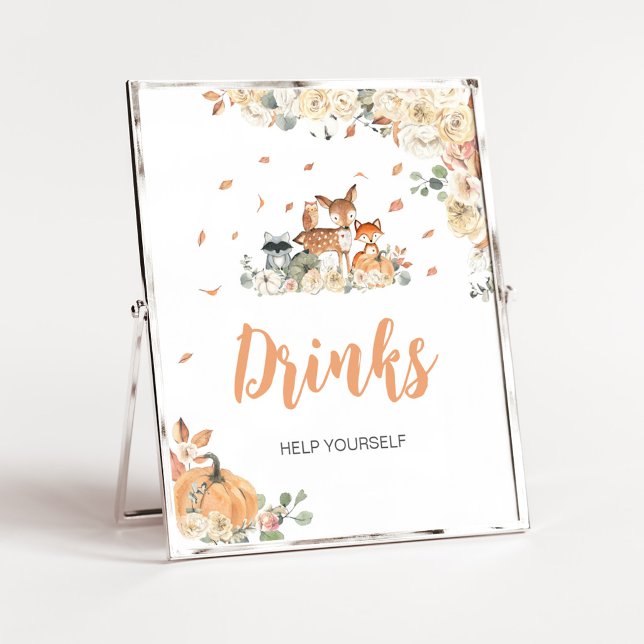Floral Woodland Animals Drinks Sign (Floral Woodland Animals Baby Shower Drinks Sign)