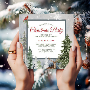 Floral Woodland Forest Animals Christmas Party Invitation
