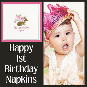 Floral Woodland Girl's 1st Birthday Napkin