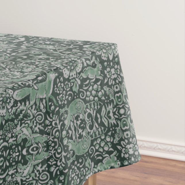 Floral Woodland Green Forest Animal Pattern Tablecloth (In Situ)