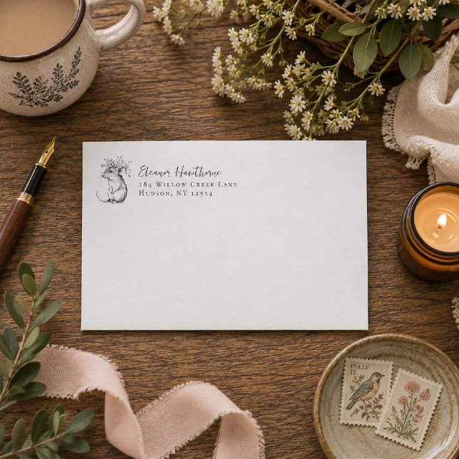 Floral Woodland Mouse Return Address Envelope (Creator Uploaded)