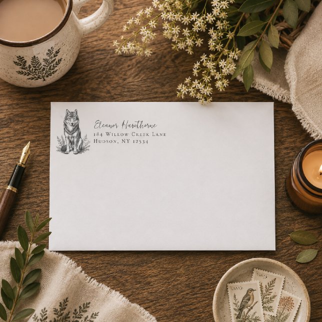 Floral Woodland Wolf Return Address Envelope (Creator Uploaded)