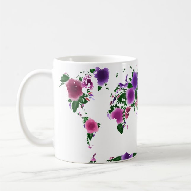 Floral World Map Coffee Mug (Left)