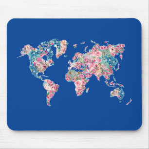 Floral World map Mouse Pad
