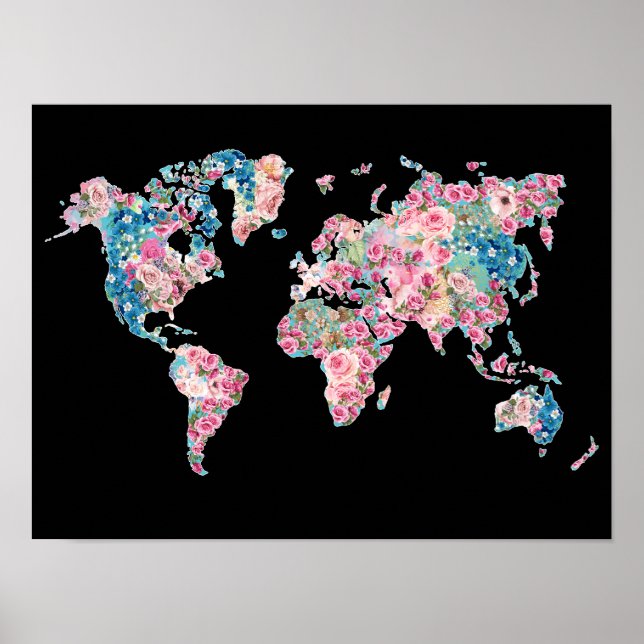 Floral World map Poster (Front)