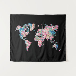 Floral World map Tapestry