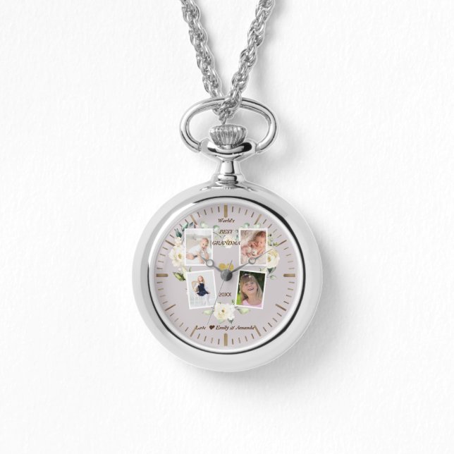 Floral World's Best Grandma Photo Mother's Day Watch (Front)