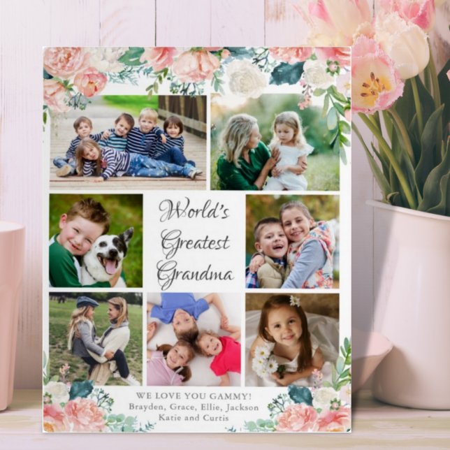 Floral WORLD'S GREATEST GRANDMA Photo Collage Plaque (Creator Uploaded)