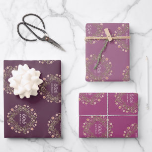 Floral Wreath 60th Birthday Wrapping Paper Set