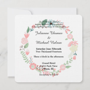 Floral Wreath and Heart Wedding Invitation