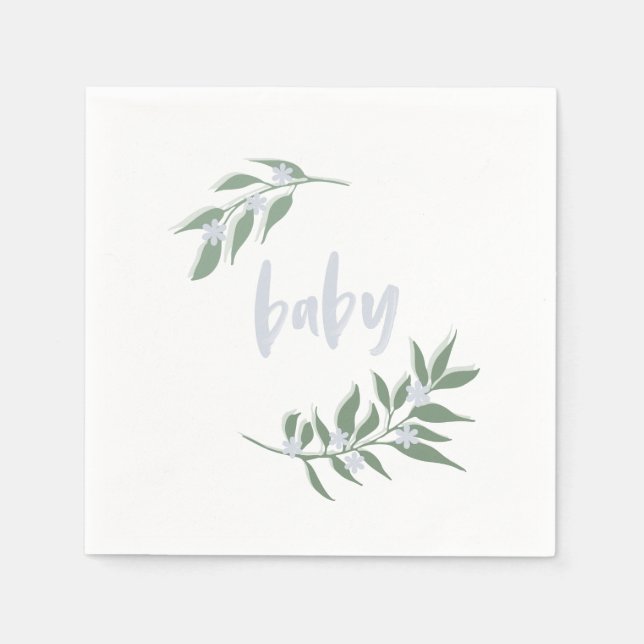 Floral Wreath Baby Blue Napkin | Baby Shower (Front)