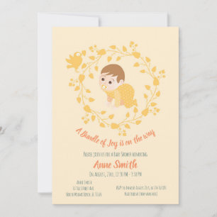 Floral wreath Baby boy Shower  Invitation