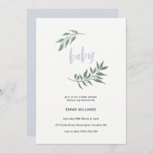 Floral Wreath Baby Shower Invitation   Blue