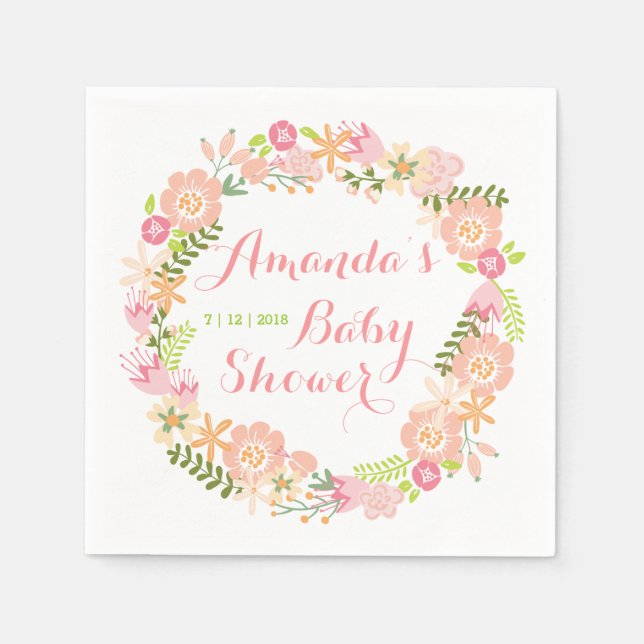 Floral Wreath Baby Shower Napkins (Front)