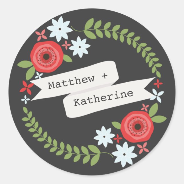 Floral Wreath & Banner Grey Sticker (Front)