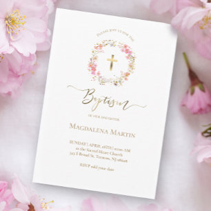 floral wreath Baptism Invitation